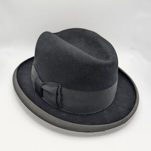 Vintage Royal Stetson Homburg Hat Men’s Size 7 Black Bow Felt Mid Century